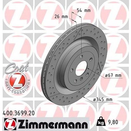 ZIMMERMANN Brake Disc - Standard/Coated, 400.3699.20 400.3699.20
